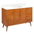 Signature Hardware Teak Floor Mount Vanity in Natural Teak with Feathered White Quartz 