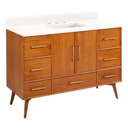48 in. Floor Mount Vanity in Natural Teak with Arctic White Quartz