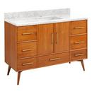 Signature Hardware Teak Floor Mount Vanity in Natural Teak with Carrara Marble 