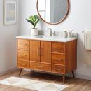 Signature Hardware Teak Floor Mount Vanity in Natural Teak with Carrara Marble 