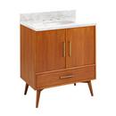 Signature Hardware Teak Floor Mount Vanity in Natural Teak with Carrara Marble 