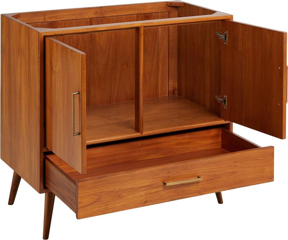 *CVR* 36 NOVAK TEAK VANITY WITH RECTANGULAR UNDERMOUNT SINK NATURAL TEAK FEATHERED WHITE WIDESPREAD 