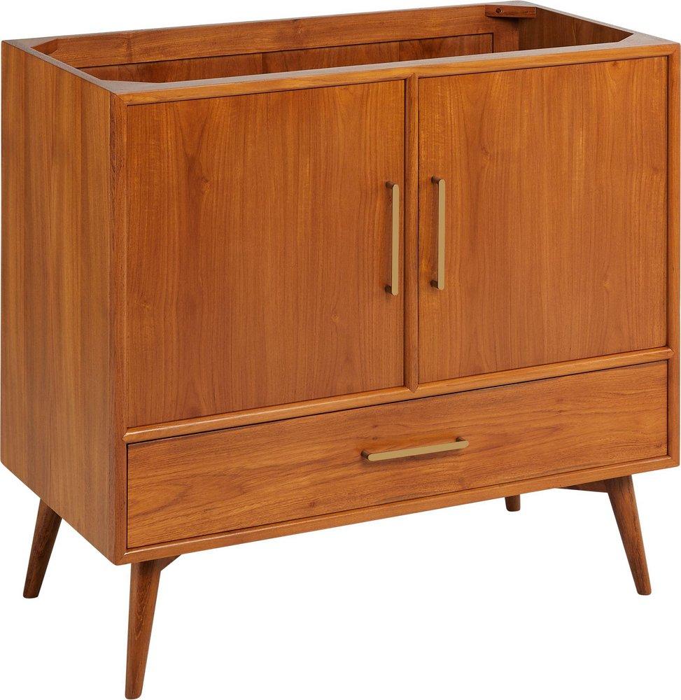 *CVR* 36 NOVAK TEAK VANITY WITH RECTANGULAR UNDERMOUNT SINK NATURAL TEAK FEATHERED WHITE WIDESPREAD 