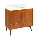 Signature Hardware Teak Floor Mount Vanity in Natural Teak with Feathered White Quartz 