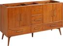 *CVR* 60 NOVAK DOUBLE TEAK VANITY WITH UNDERMOUNT SINKS NATURAL TEAK ABSOLUTE BLACK WIDESPREAD 