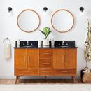 *CVR* 60 NOVAK DOUBLE TEAK VANITY WITH UNDERMOUNT SINKS NATURAL TEAK ABSOLUTE BLACK WIDESPREAD 