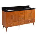 Signature Hardware Natural Teak Floor Mount Vanity in Natural Teak with Absolute Black Granite 