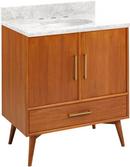 Signature Hardware Teak Floor Mount Vanity in Teak with Feathered White Quartz 