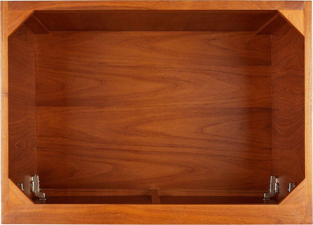 Signature Hardware Teak Floor Mount Vanity in Teak with Feathered White Quartz 