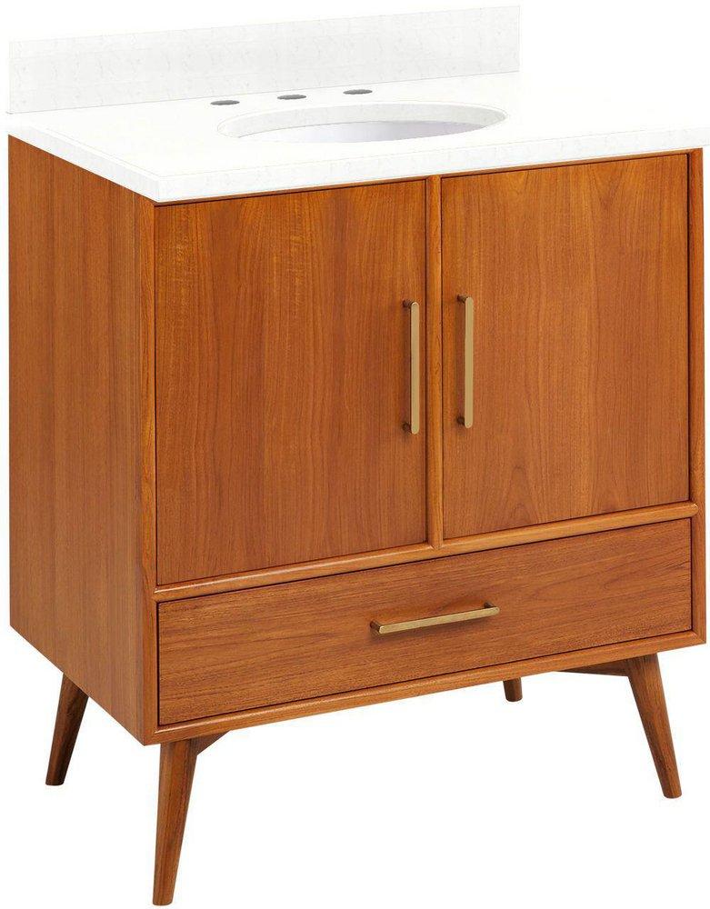 *CVR* 30 NOVAK TEAK VANITY WITH UNDERMOUNT SINK NATURAL TEAK FEATHERED WHITE WIDESPREAD 