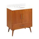 Signature Hardware Teak Floor Mount Vanity in Natural Teak with Feathered White Quartz 