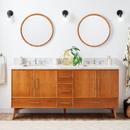 *CVR* 72 NOVAK DOUBLE TEAK VANITY WITH RECTANGULAR UNDERMOUNT SINKS NATURAL TEAK CARRARA WIDESPREAD 