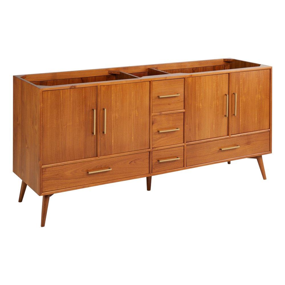 *CVR* 72 NOVAK DOUBLE TEAK VANITY WITH RECTANGULAR UNDERMOUNT SINKS NATURAL TEAK CARRARA WIDESPREAD 