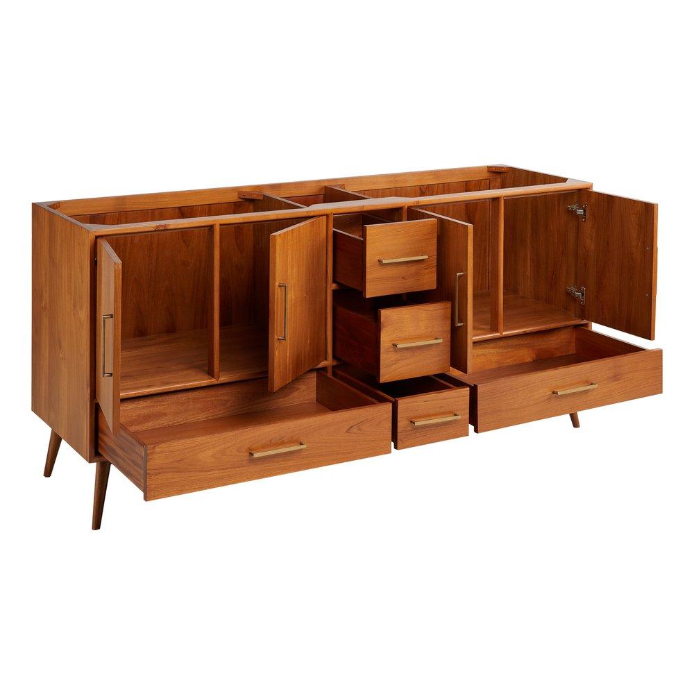 *CVR* 72 NOVAK DOUBLE TEAK VANITY WITH RECTANGULAR UNDERMOUNT SINKS NATURAL TEAK CARRARA WIDESPREAD 