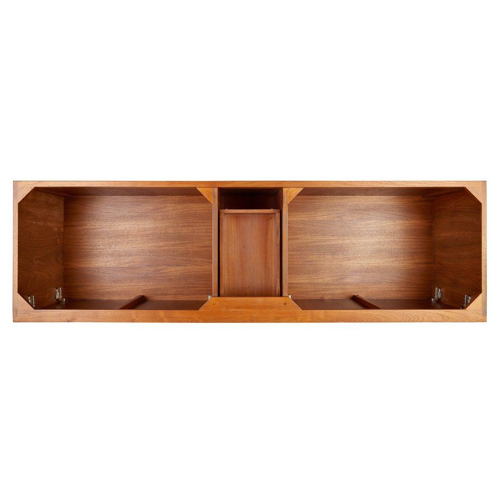 *CVR* 72 NOVAK DOUBLE TEAK VANITY WITH RECTANGULAR UNDERMOUNT SINKS NATURAL TEAK CARRARA WIDESPREAD 