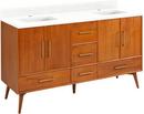 *CVR* 60 NOVAK DOUBLE TEAK VANITY WITH RECT UNDERMOUNT SINKS NATURAL TEAK FEATHERED WHITESINGLE HOLE