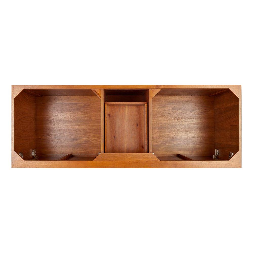*CVR* 60 NOVAK DOUBLE TEAK VANITY WITH RECTANGULAR UNDERMOUNT SINKS NATURAL TEAK CARRARA NO HOLE 