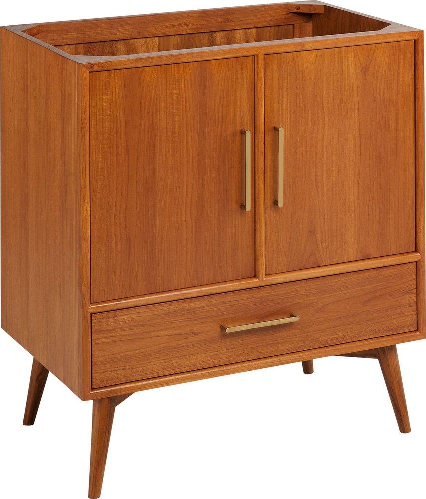 *CVR* 30 NOVAK TEAK VANITY WITH RECTANGULAR UNDERMOUNT SINK NATURAL TEAK FEATHERED WHITE WIDESPREAD 