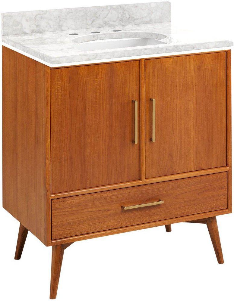 *CVR* 30 NOVAK TEAK VANITY WITH RECTANGULAR UNDERMOUNT SINK NATURAL TEAK FEATHERED WHITE WIDESPREAD 