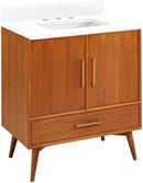 *CVR* 30 NOVAK TEAK VANITY WITH RECTANGULAR UNDERMOUNT SINK NATURAL TEAK FEATHERED WHITE WIDESPREAD 