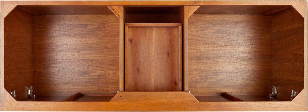 *CVR* 60 NOVAK DOUBLE TEAK VANITY WITH RECT UNDERMOUNT SINKS NATURAL TEAK ABSOLUTE BLACK NO HOLE 