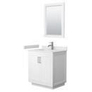 MIRANDA 30 INCH SINGLE BATHROOM VANITY IN WHITE / WHITE CULTURED MARBLE COUNTERTOP / UNDERMOUNT SQUARE SINK / BRUSHED NICKEL TRIMS / & 24 INCH MIRROR 