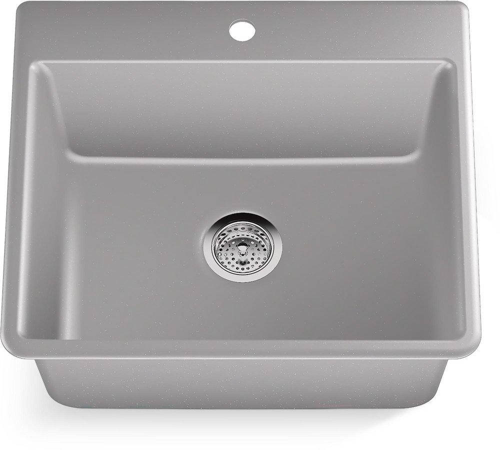 KOHLER Matte Grey 25 x 22 in. 1-Hole Neoroc Single Bowl Drop-in and Undermount Kitchen Sink 
