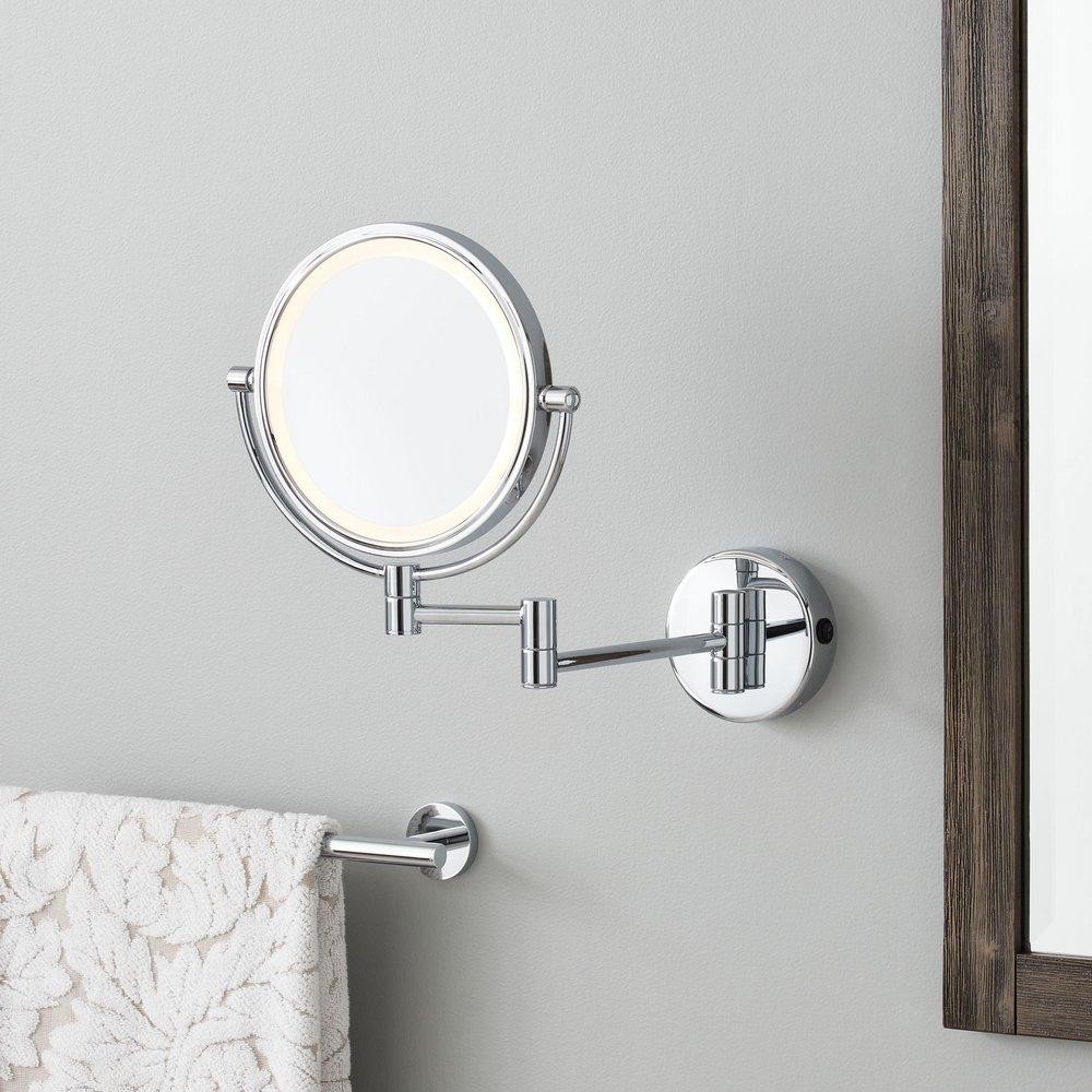MAGNIFYING DOUBLE-SIDED WALL-MOUNT LIGHTED MAKEUP MIRROR - CHROME 