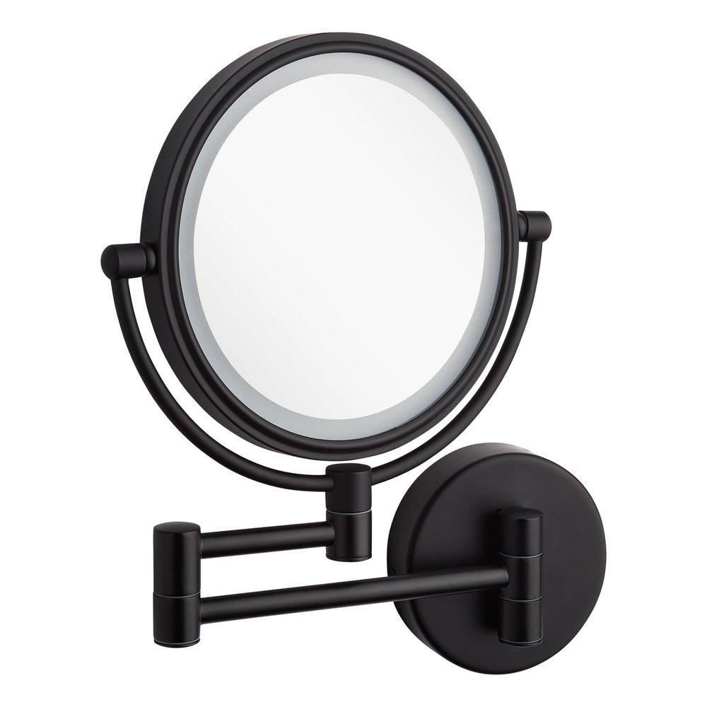 Double-Sided Wall Mount Lighted Makeup Mirror in  Satin Black 