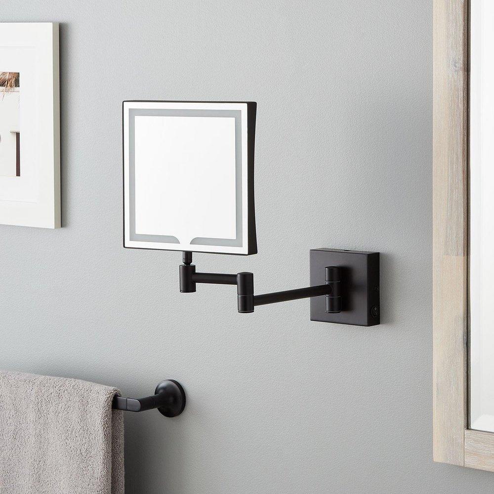 Double-Sided Wall Mount Lighted Makeup Mirror in  Satin Black 