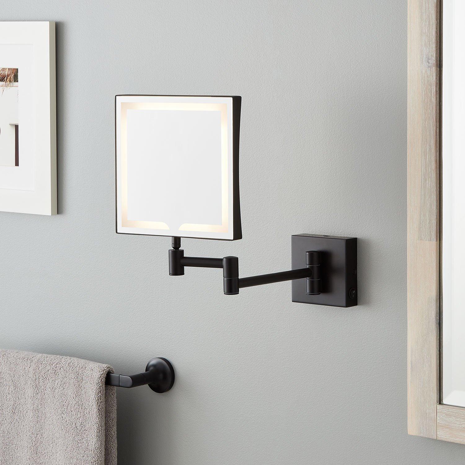 Double-Sided Wall Mount Lighted Makeup Mirror in  Satin Black 