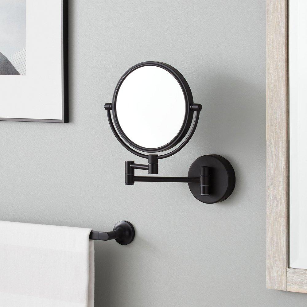 MAGNIFYING DOUBLE-SIDED WALL-MOUNT MAKEUP MIRROR - SATIN BLACK 