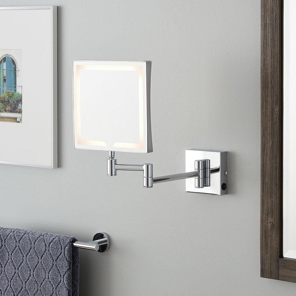 MAGNIFYING DOUBLE-SIDED WALL-MOUNT LIGHTED MAKEUP MIRROR - CHROME 