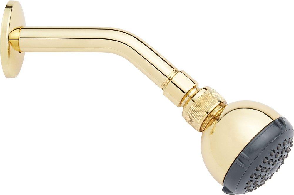 SOLID BRASS SHOWER HEAD WITH STANDARD ARM POLISHED BRASS 