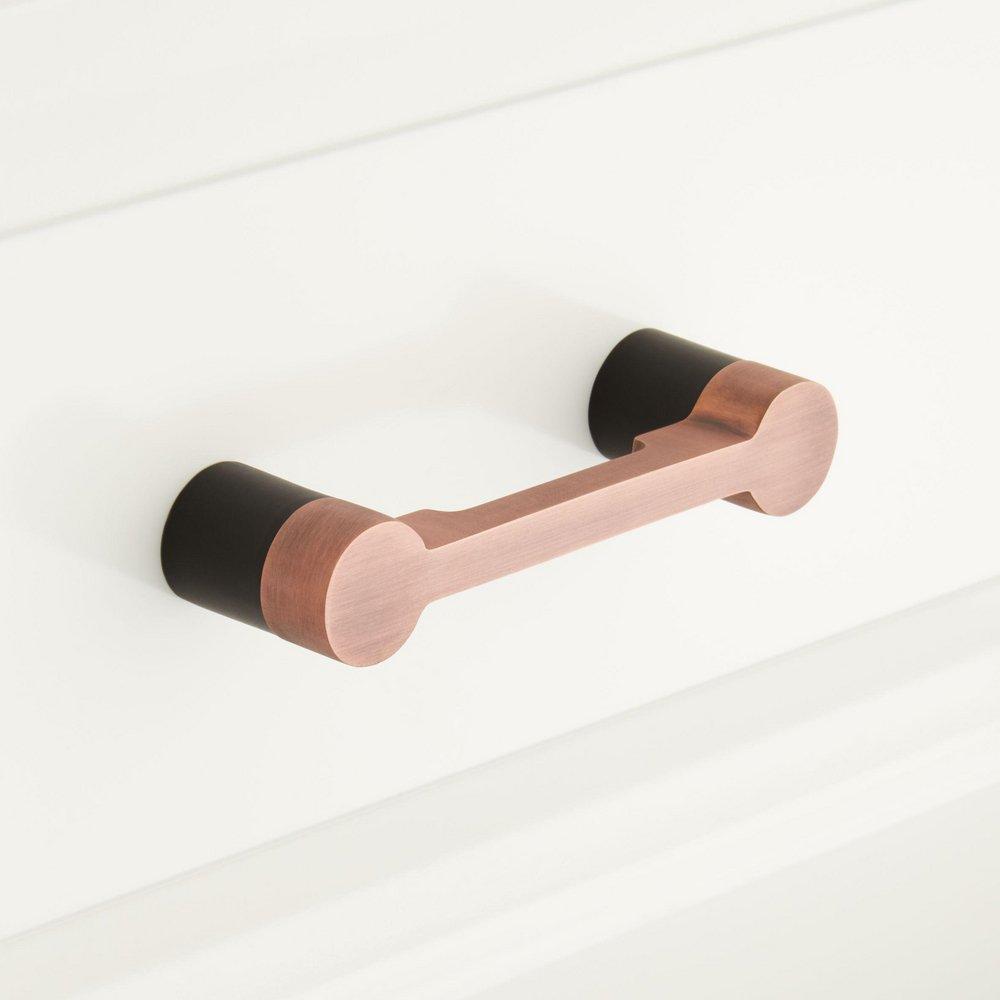 5 TWO TONE BRASS CABINET PULL ANTIQUE COPPER/BLACK 