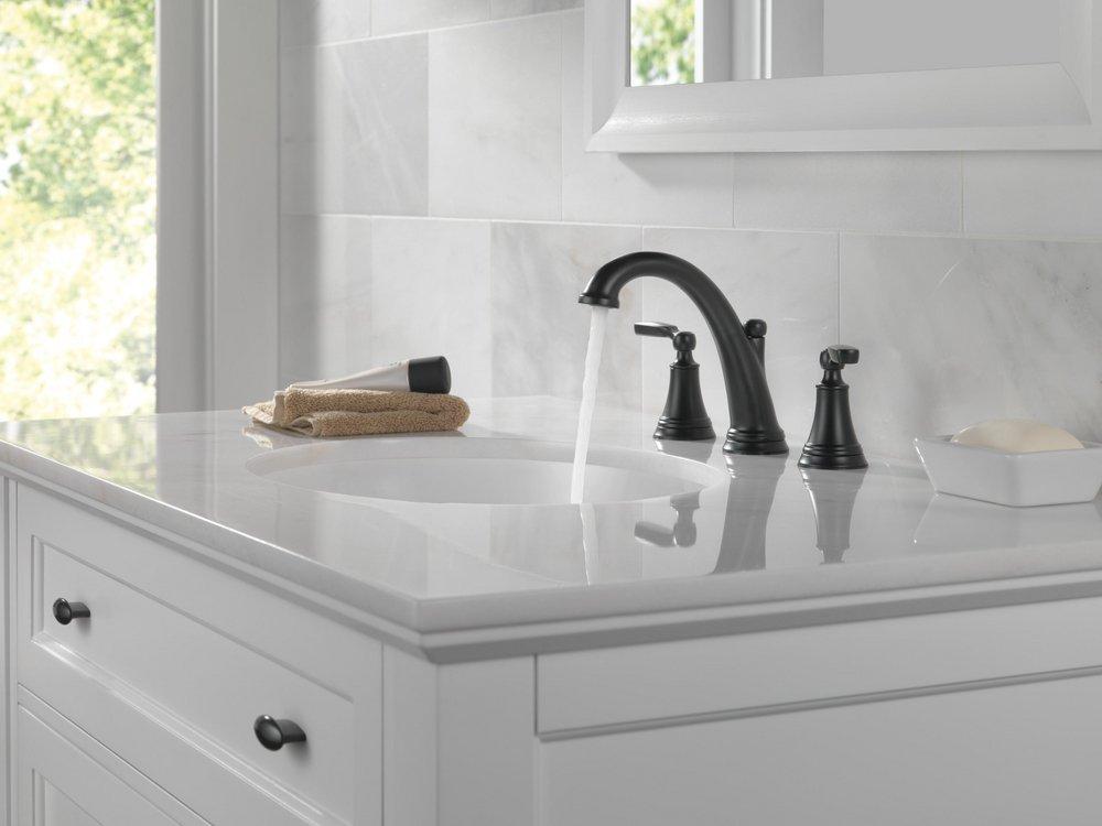 Delta Faucet Matte Black Two Handle Widespread Bathroom Sink Faucet 