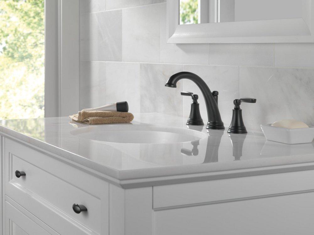 Delta Faucet Matte Black Two Handle Widespread Bathroom Sink Faucet 