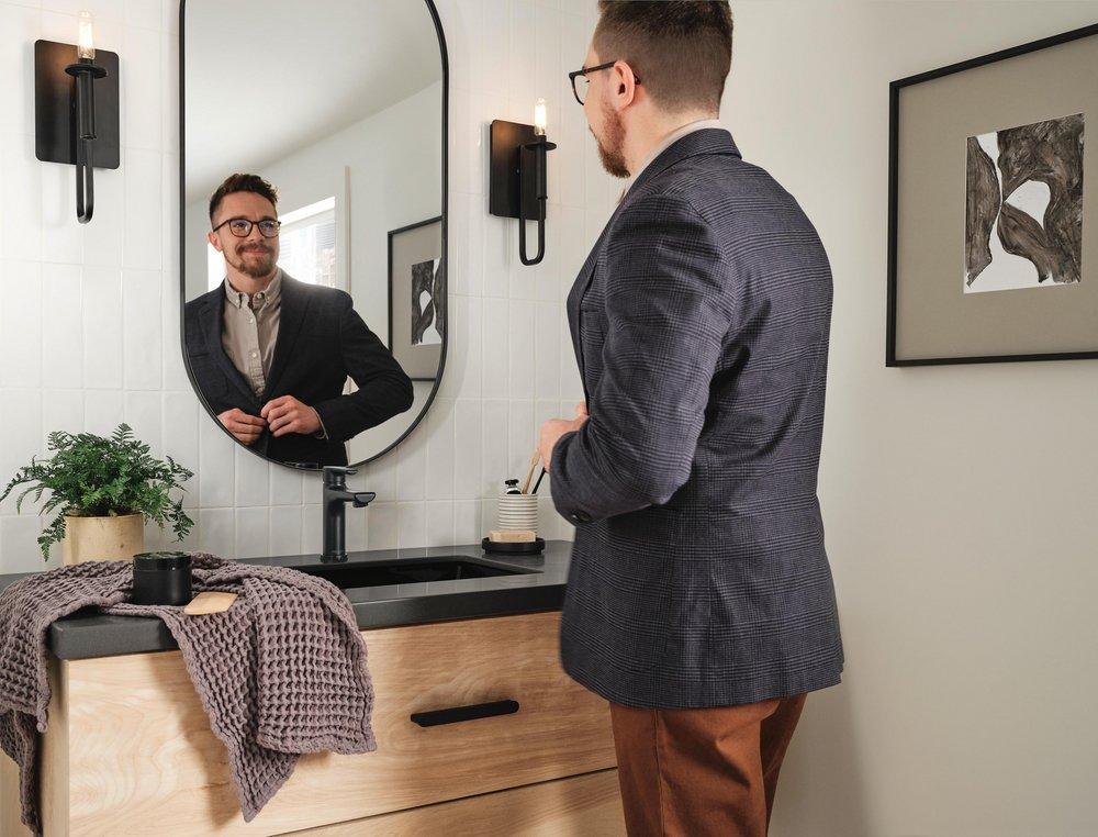 Single Handle Monoblock Bathroom Sink Faucet in Matte Black 