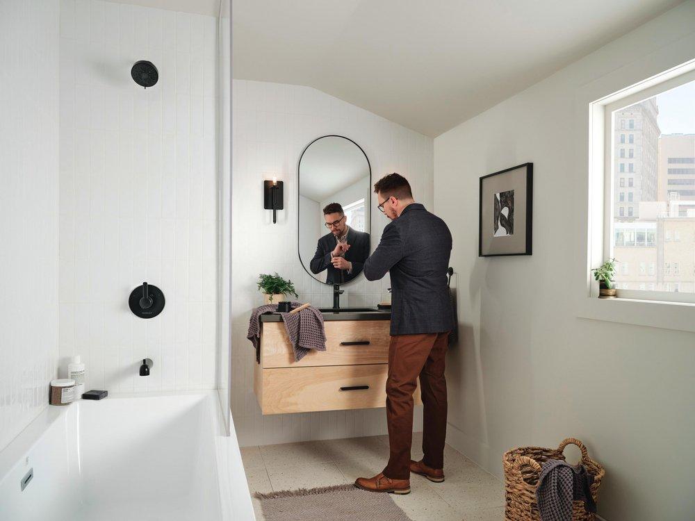 Single Handle Monoblock Bathroom Sink Faucet in Matte Black 