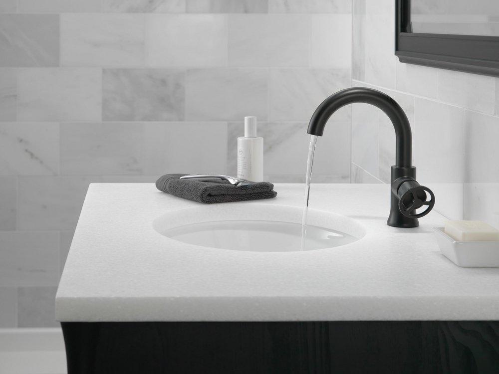 Single Handle Monoblock Bathroom Sink Faucet in Matte Black 