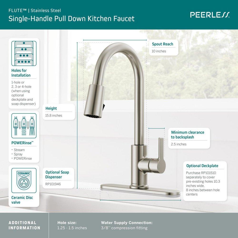 Peerless&reg; Stainless Single Handle Pull Down Kitchen Faucet 