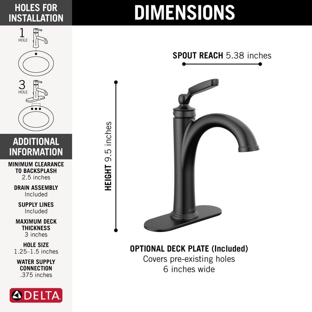 Delta Faucet Matte Black Single Handle Monoblock Bathroom Sink Faucet 
