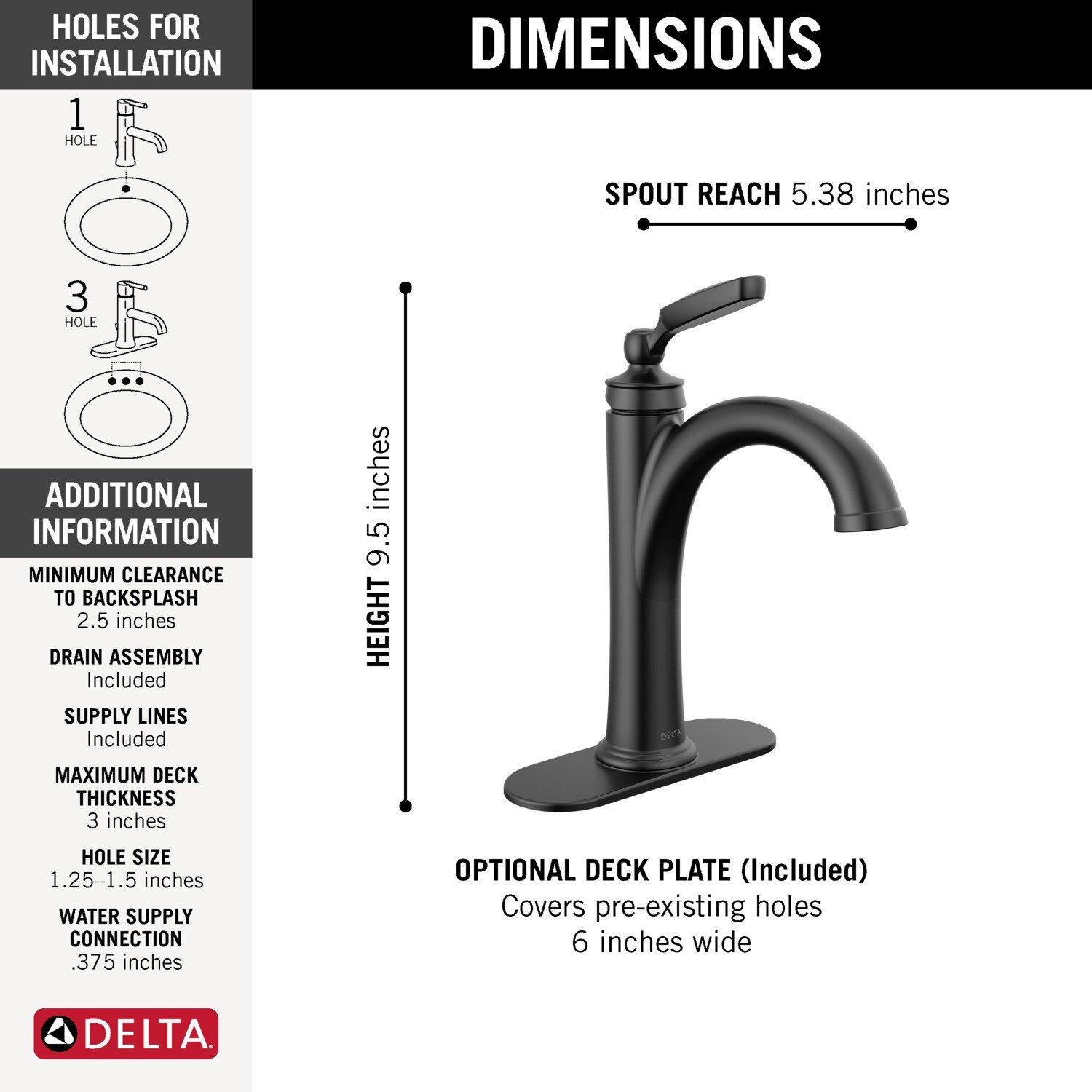 Delta Faucet Matte Black Single Handle Monoblock Bathroom Sink Faucet 