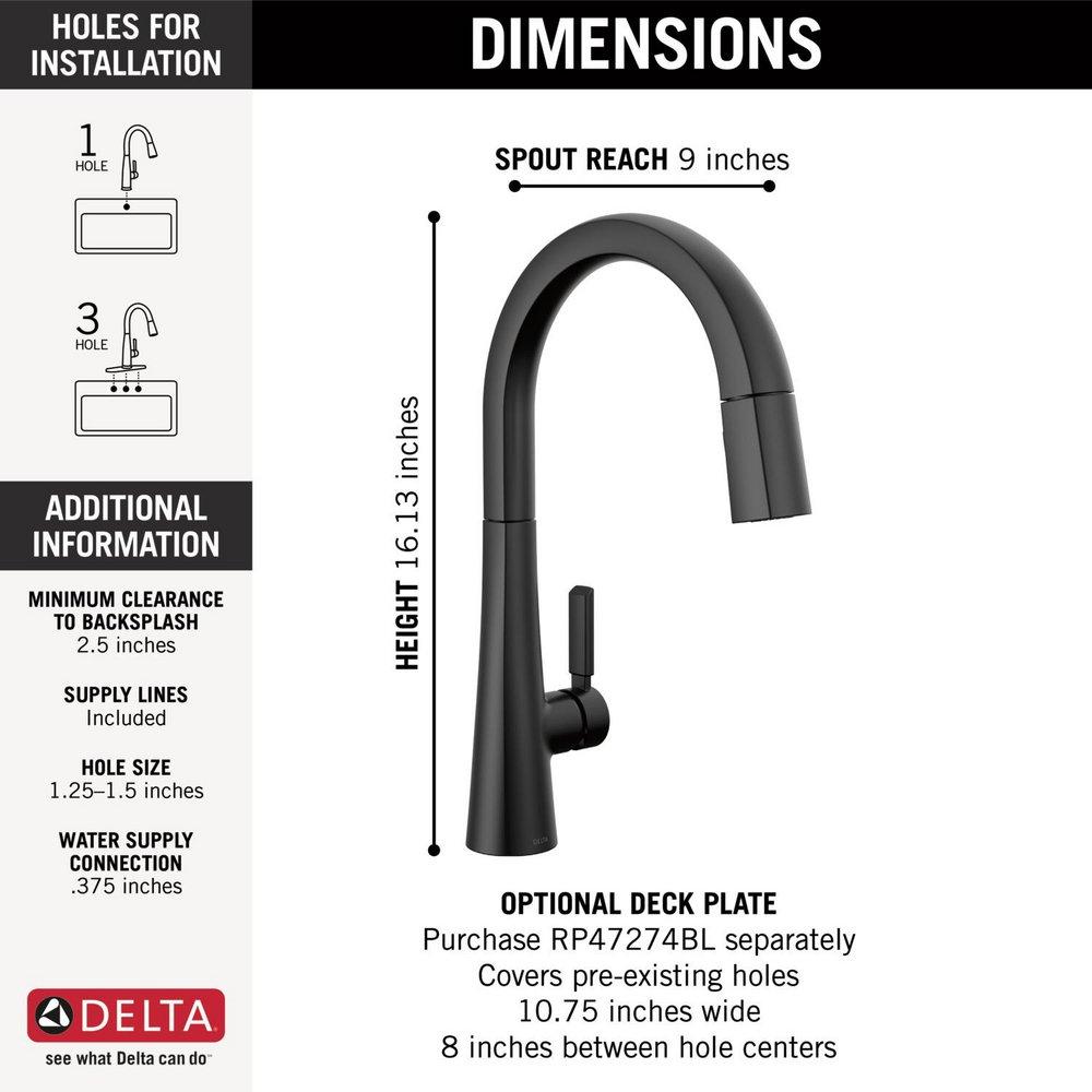 Delta Faucet Matte Black Single Handle Pull Down Kitchen Faucet 