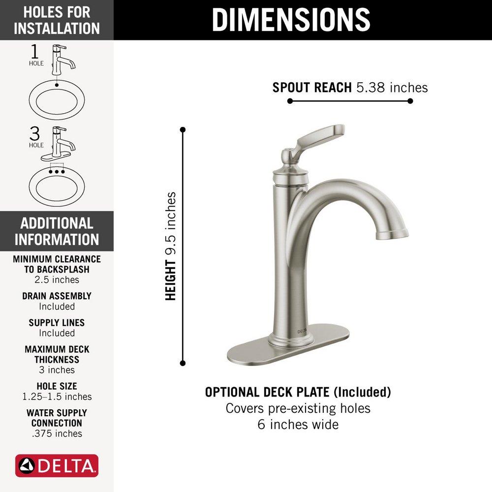 Delta Faucet Brilliance Stainless Single Handle Monoblock Bathroom Sink Faucet 