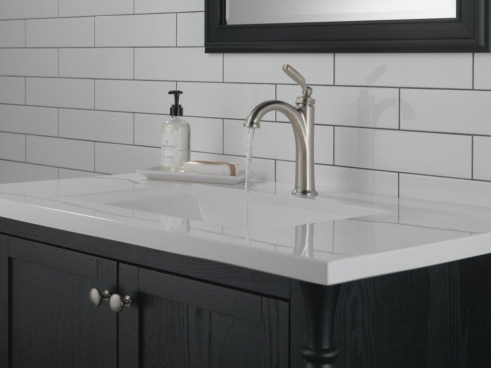Delta Faucet Brilliance&reg; Stainless Single Handle Bathroom Sink Faucet 