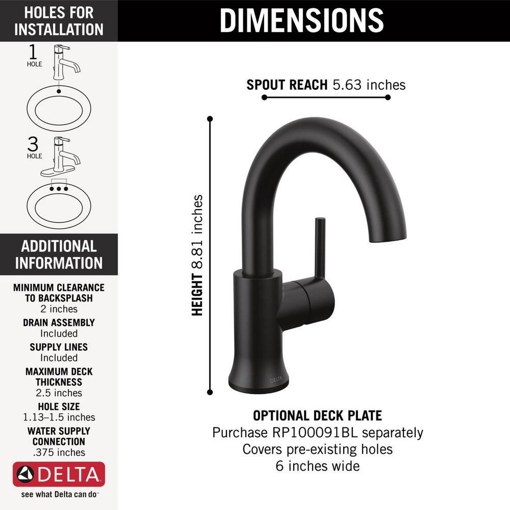 Delta Faucet Matte Black Single Handle Monoblock Bathroom Sink Faucet 