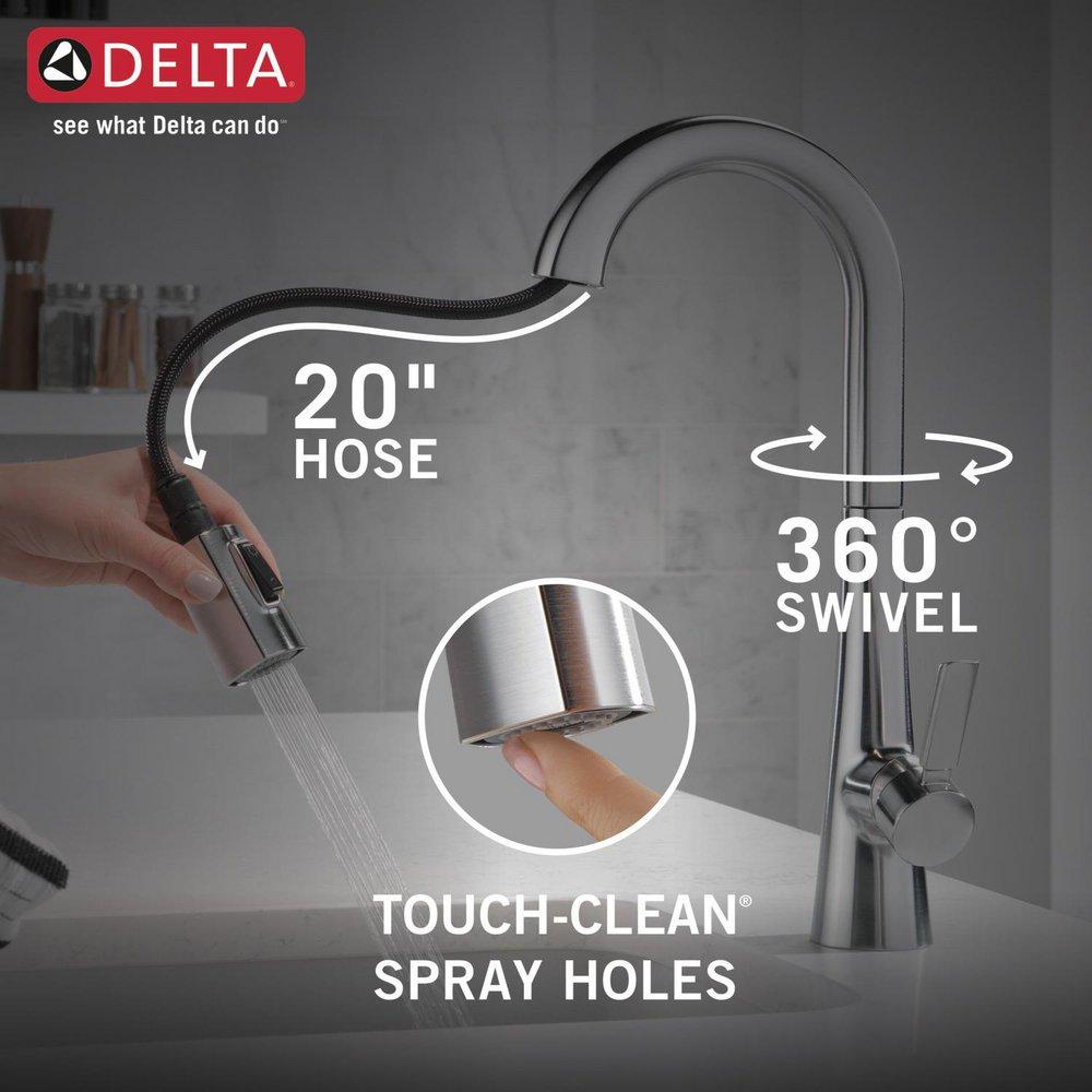 Delta Faucet Lumicoat Arctic Stainless Single Handle Pull Down Bar Faucet with Touch2O&reg; Technology 