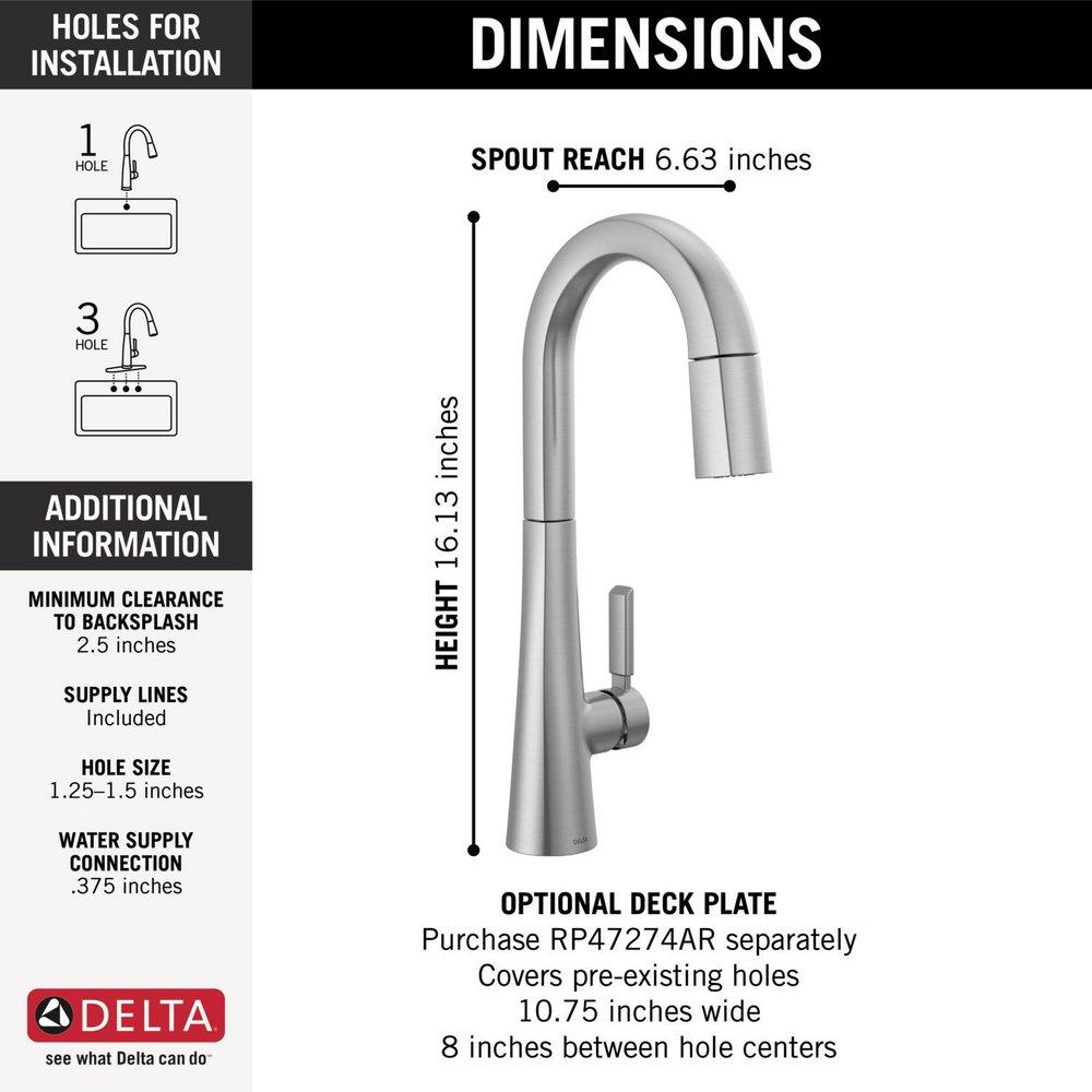Delta Faucet Lumicoat Arctic Stainless Single Handle Pull Down Bar Faucet with Touch2O&reg; Technology 