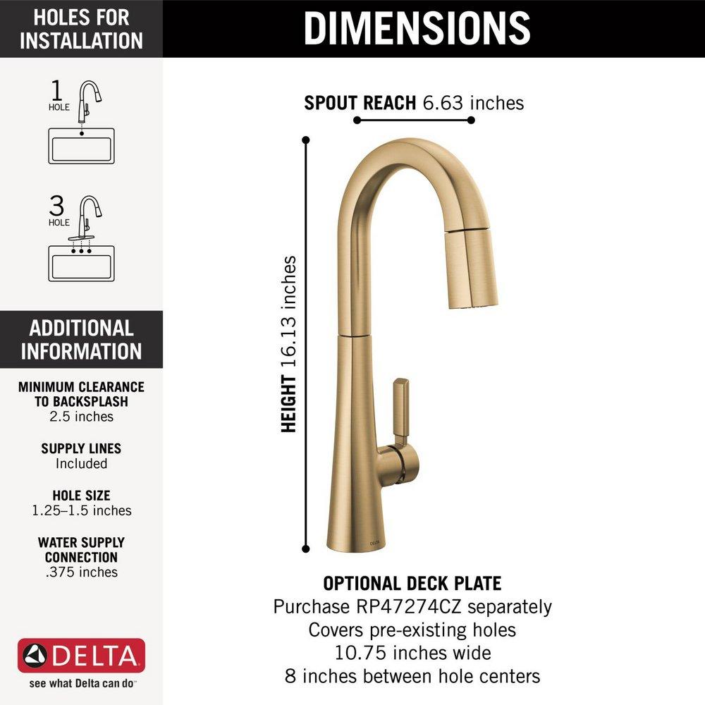 Delta Faucet Lumicoat Champagne Bronze Single Handle Pull Down Bar Faucet with Touch2O&reg; Technology 